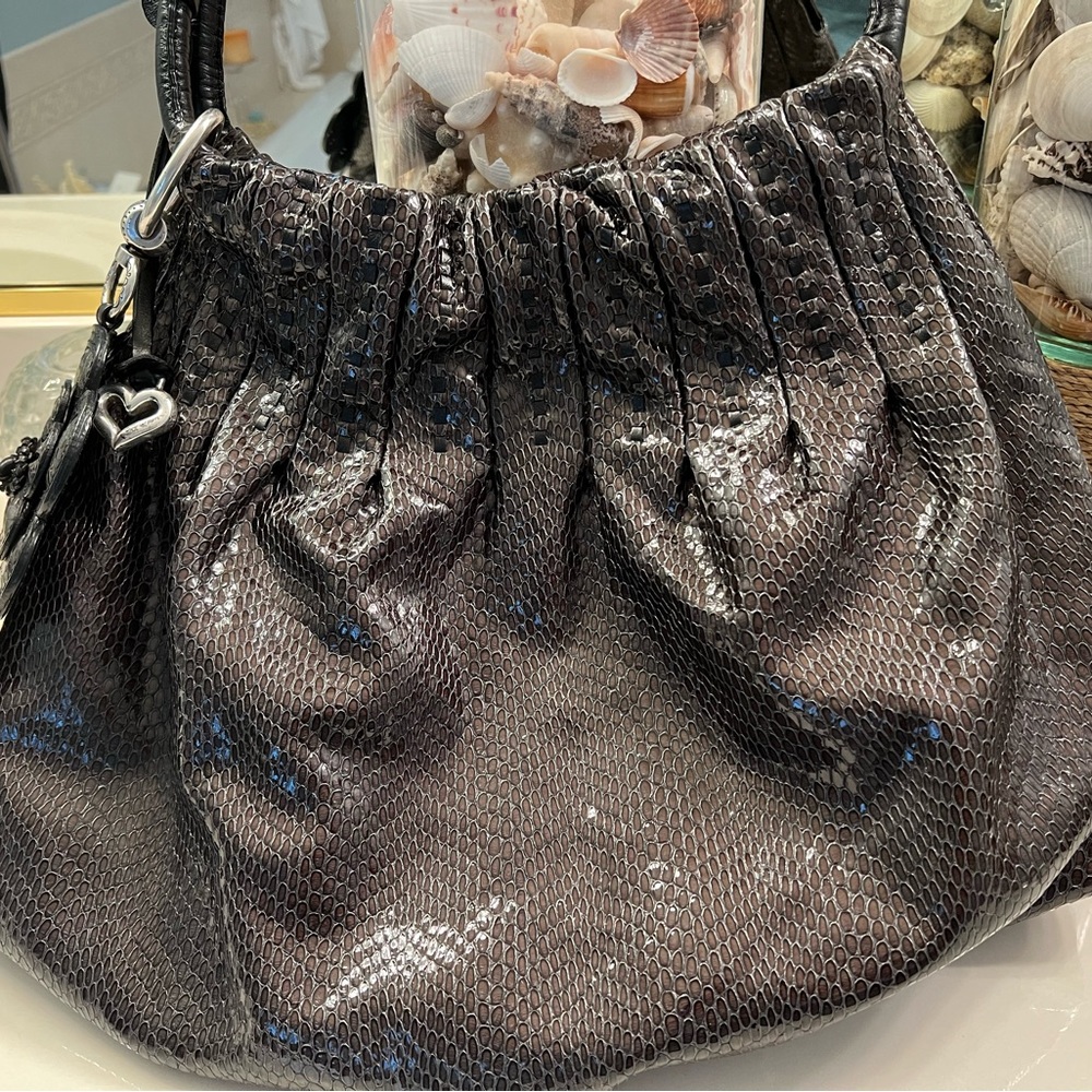 Brighton Breelan Python Snake Embossed Leather Hobo Bag - Picture 2 of 16